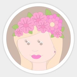 Girl With Pink Flowers In Hair Digital Art | Melanie Jensen Illustrations Sticker